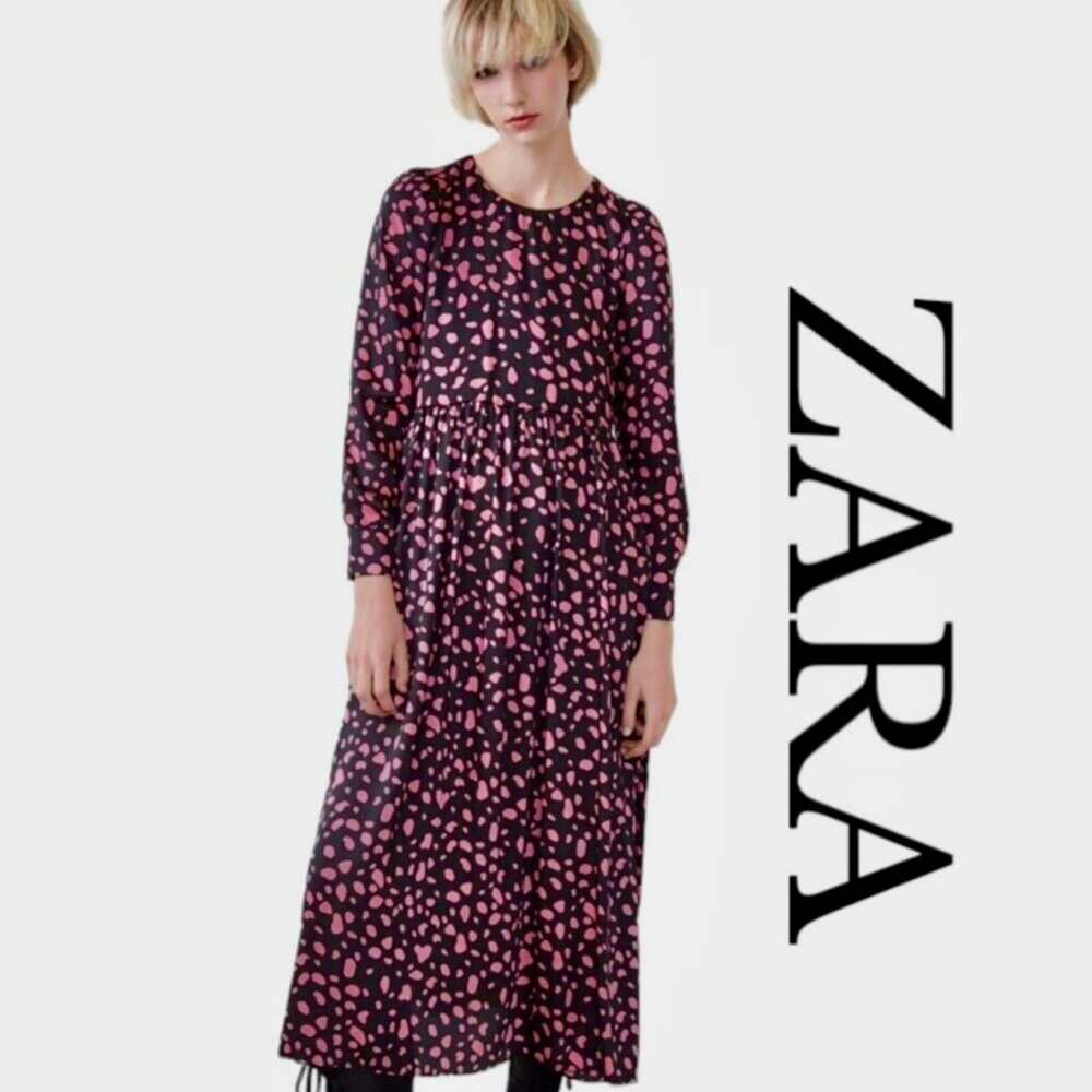 Zara Black and Pink Animal Spot Maxi Dress